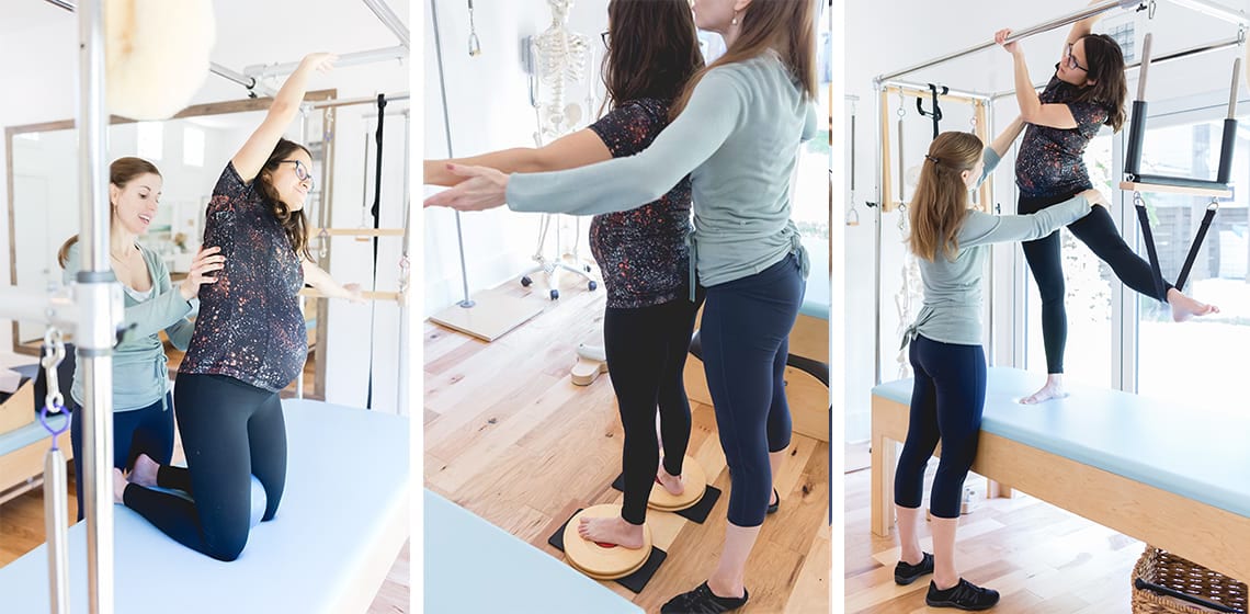 Instructor teaching a pregnant woman during a private Pilates session